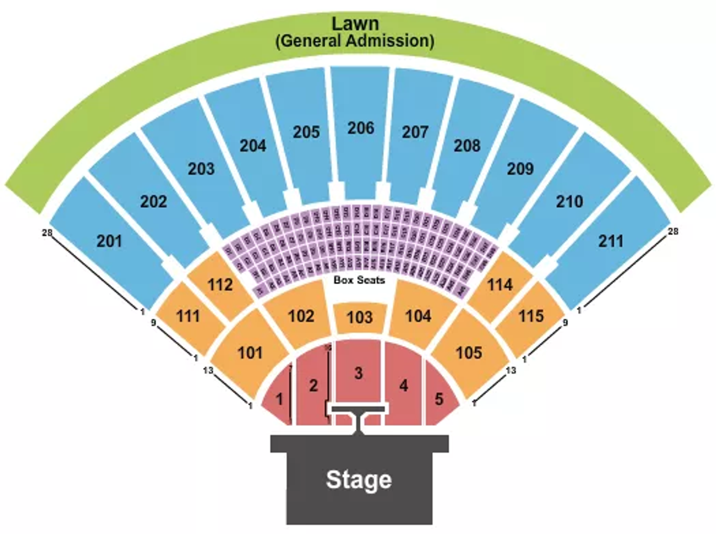 Tap to zoom Toyota Amphitheater seating chart, endstage with catwalk configuration, reserved sections 1 through 5 with a catwalk into the crowd